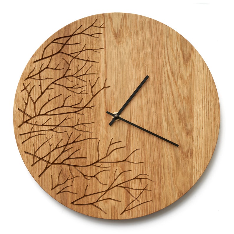 Horloge en bois ALBERTS, conception unique dhorloge murale, grande horloge en bois, horloge murale, décoration murale moderne, horloge murale minimaliste en bois de chêne image 6