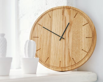 Wood Clock KARLIS, Wall Clock, Wooden Clock, Large Clock, Perfect Gift Idea, Wall Hanging, Oak Wood Wall Clock