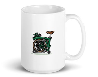 Bike Gifts Cycling art Brompton Green Folding Bike Mug for him or her