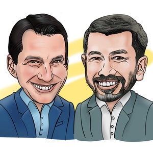 Custom Cartoon Portrait Illustration with background// caricature drawing // digital jpg //family portrait