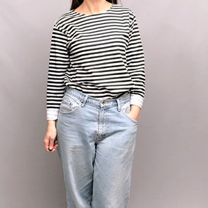 Schwarz-Weiß 100% Baumwolle Breton Langarm T-Shirts - Unisex- Army Überschuss - Russische Marine- BaumwollBasisschicht