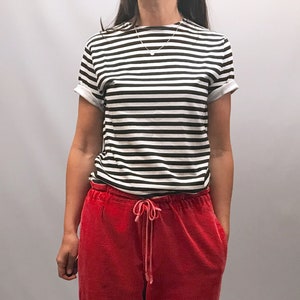 100% cotton Black and white stripy Breton T -shirt Unisex . Army Surplus