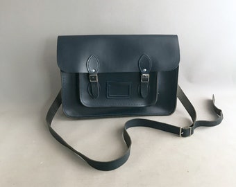 Navy blue leather Satchel  - Laptop bag - large
