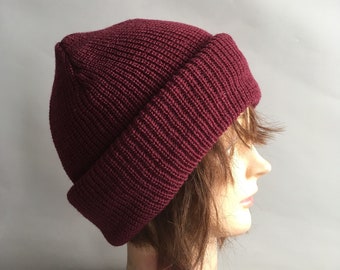 100% wool maroon Beanie unisex one size fits all