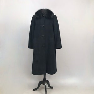 1960s Black Wool Coat with sheepskin collar Made in Paris