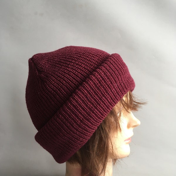 100% wool maroon Beanie unisex one size fits all