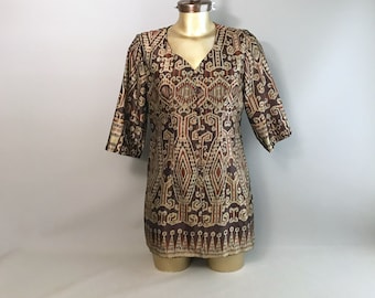 Handmade silk tunic / blouse . Cool geometric print