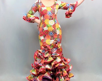 Micaela Villa Moda Flamenca Dress in gorgeous bright Psychedelic print