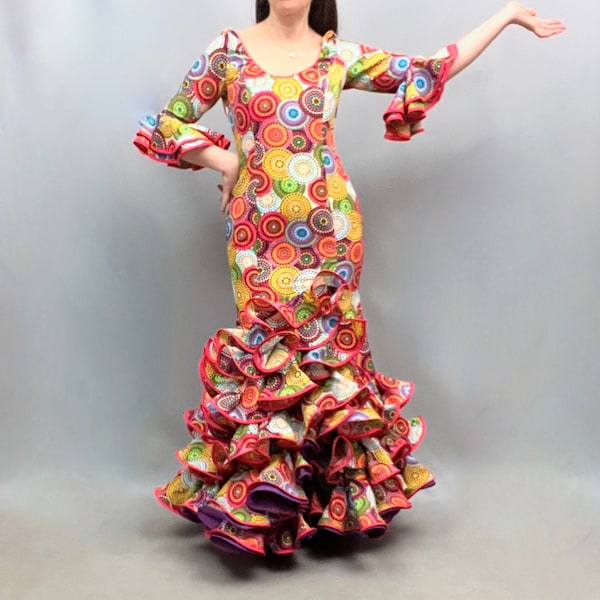 Micaela Villa Moda Flamenca Dress in wunderschönen hellen Psychedelic print