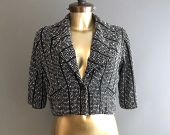 1950s handmade bolero cropped jacket in black and white fabric