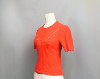 1950s hand loomed  lambswool  and angora Orange top / short sleeve jumper