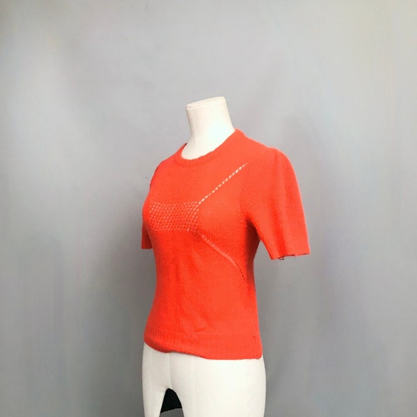 1950s hand loomed  lambswool  and angora Orange top / short sleeve jumper