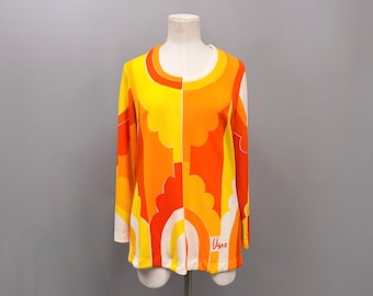 1960s orange white and yellow psychedelic top Made by Ugna