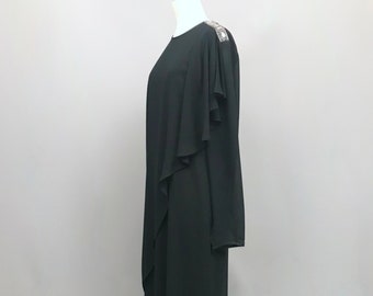 1980s Vintage Parigi Black asymmetrical Chiffon dress with diamante shoulder detail