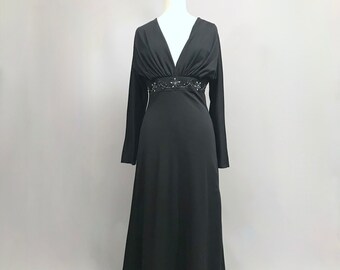 1970s long sleeve Black maxi dress / evening dress