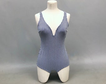 1960s blue and white striped swimming costume by Slix