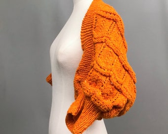 Hand Knitted Orange wool bolero shrug / cozy cape