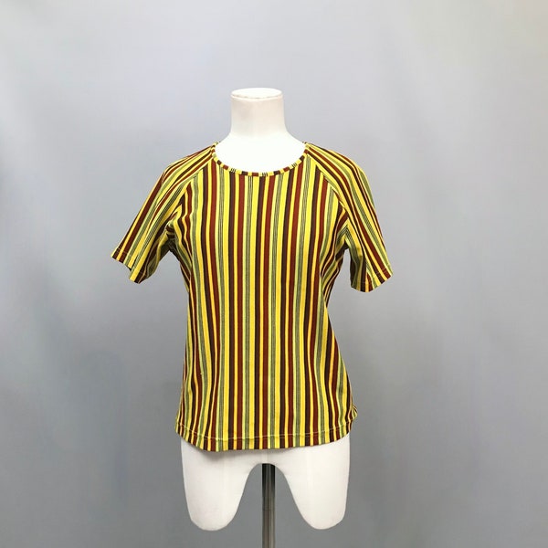 1970s neon yellow stripy T - shirt