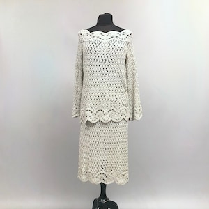 1960s Silver Lamé Crocheted top and skirt - 2 piece Handmade