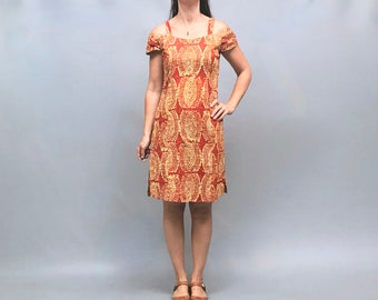 1980s cotton batik African print handmade dress