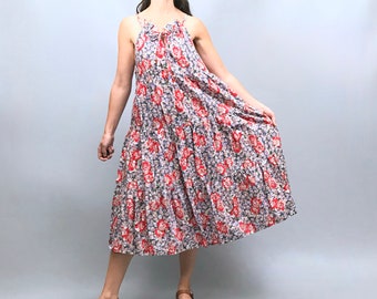 1970s cotton floral summer dress with adjustable straps / never worn