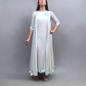 Vintage 1950&#39;s  2 Piece Baby Blue Gossard Artemis Chiffon Overlay Peignoir / Robe / Nighty and Gown set  Boudoir Housecoat  Dressing gown