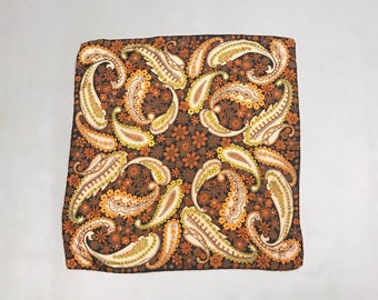 1970s Paisley and Floral square Silk Scarf in browns and orange Autumn tones