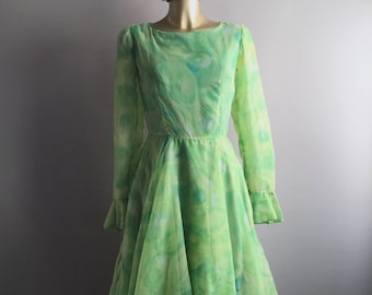 1950s green floaty dress size 8uk / original 50s prom dress