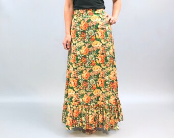 1970s handmade floral print cotton maxi skirt, never worn, rose print