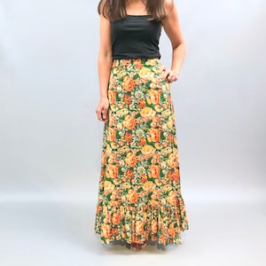 1970s handmade floral print cotton maxi skirt, never worn, rose print