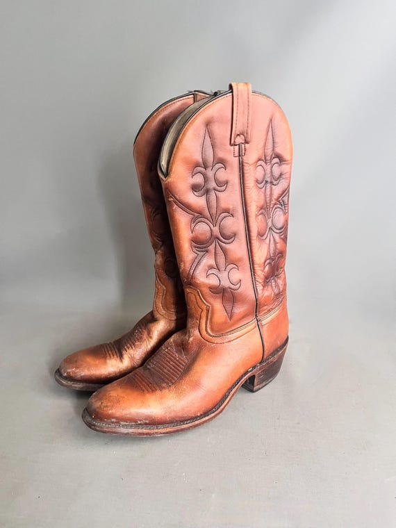 Tan Leather Cowboy Boots, Western Style, Size 10 D (US) / 8 (UK)