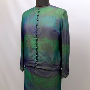 Amazing 1950s silk chiffon two piece skirt and blouse image 4