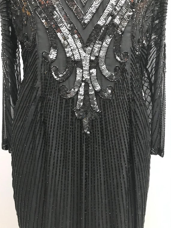 Incredible 1980s Black Silk Sequin and beaded  dr… - image 4