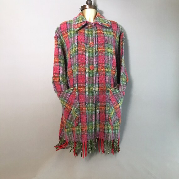 Nicole Farhi plaid wool blanket cardigan/ coat wi
