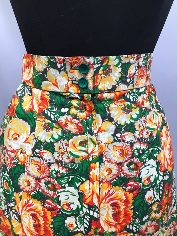 1970s handmade floral print cotton maxi skirt, ne… - image 5