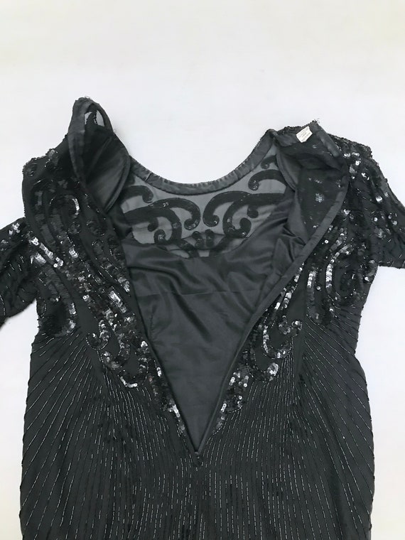 Incredible 1980s Black Silk Sequin and beaded  dr… - image 7