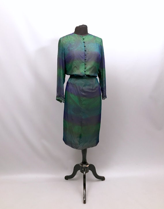 Amazing 1950s silk chiffon two piece skirt and bl… - image 2