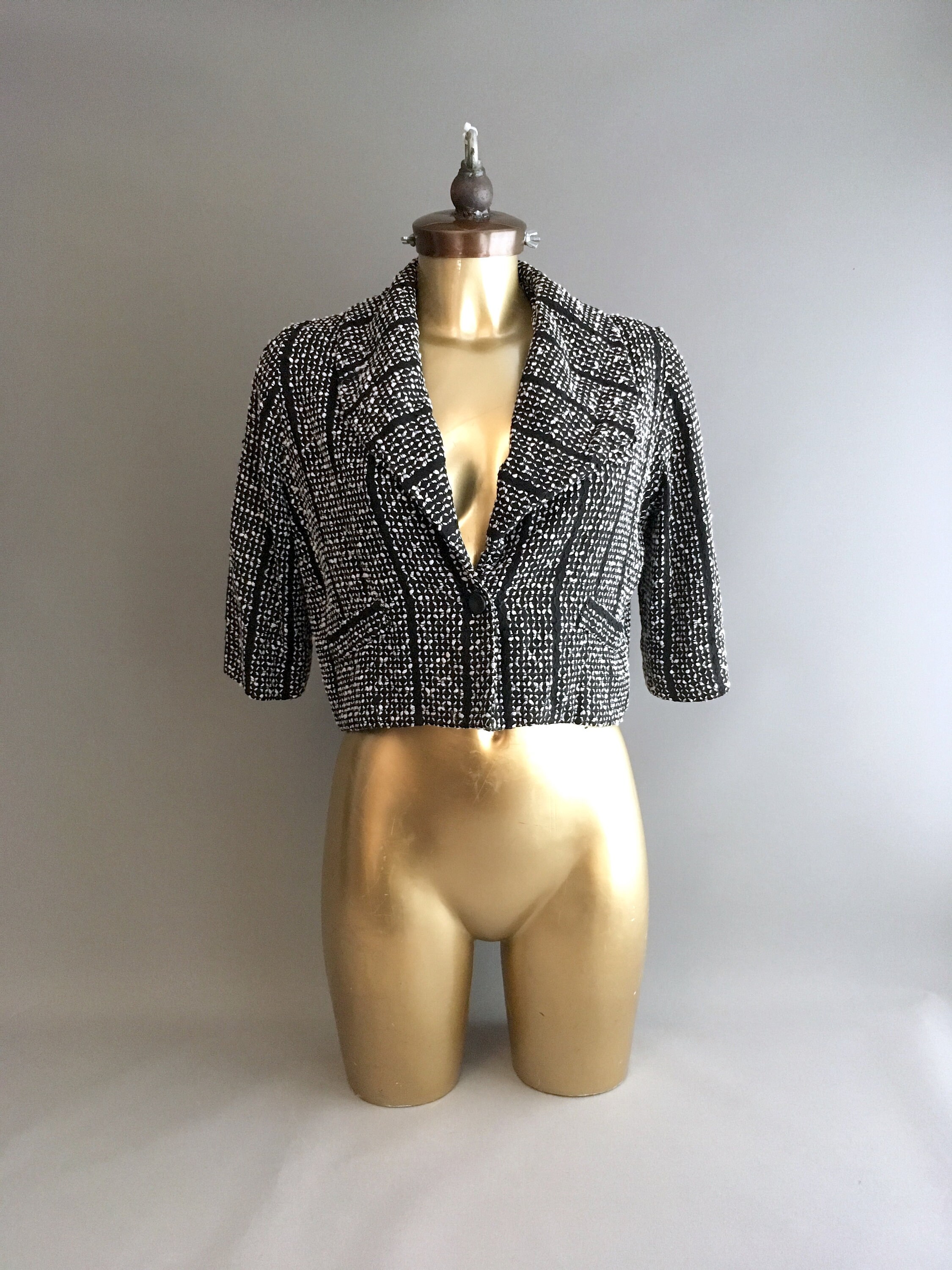 Image of S Handmade Bolero Cropped Jacket in Black & White Fabric