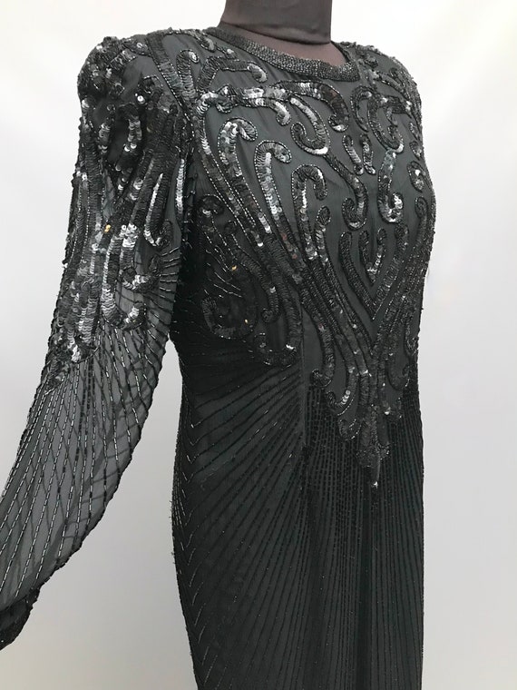 Incredible 1980s Black Silk Sequin and beaded  dr… - image 2