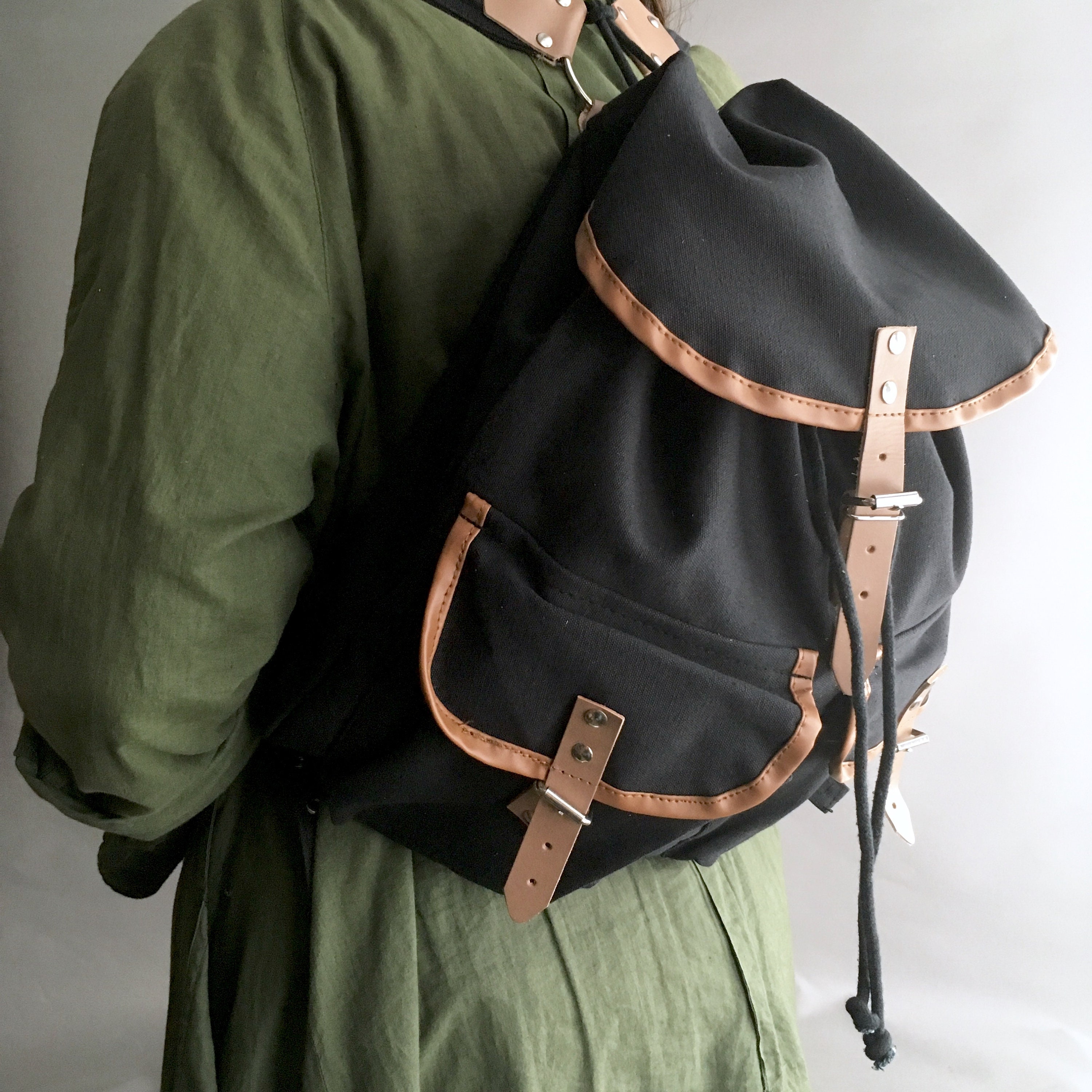 Black Cotton Canvas With Leather Buckles Swiss Army Backpack / - Etsy UK