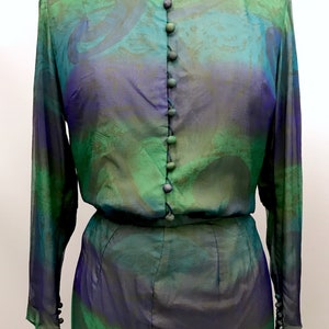 Amazing 1950s silk chiffon two piece skirt and blouse image 3