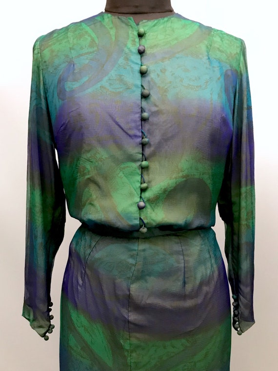 Amazing 1950s silk chiffon two piece skirt and bl… - image 3