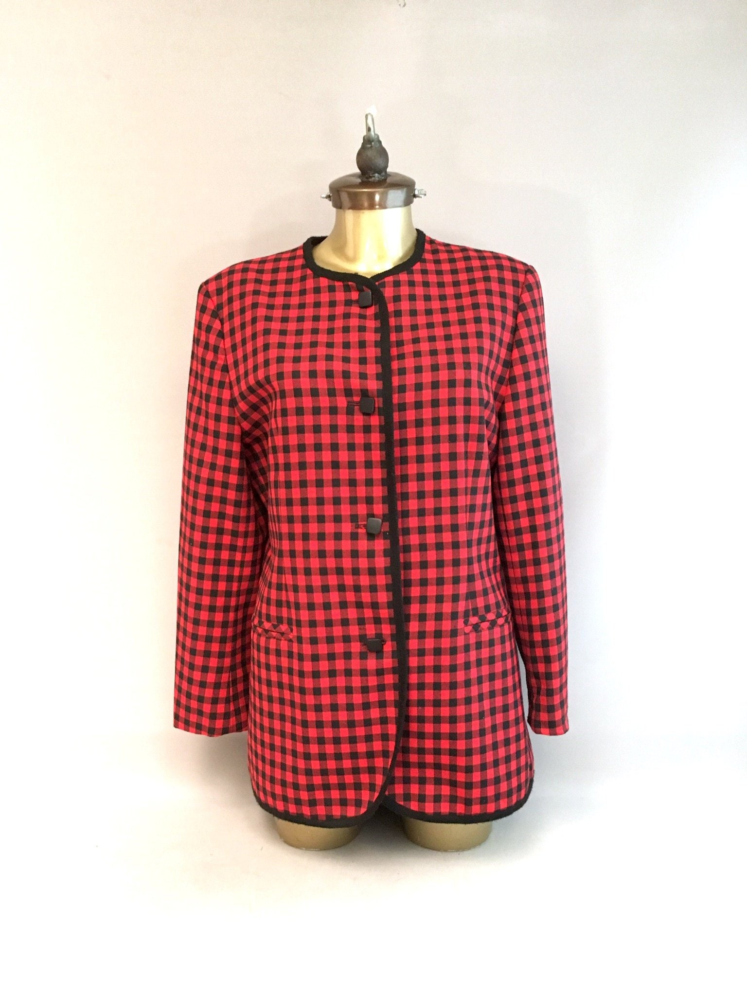 red and black square jacket