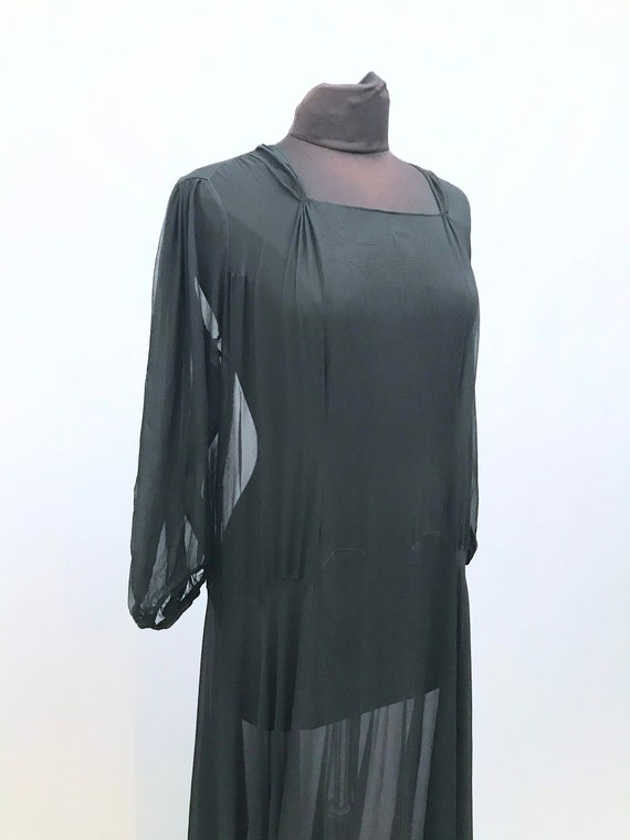 Original 1930s Black Silk Chiffon gown / dress/ a… - image 5