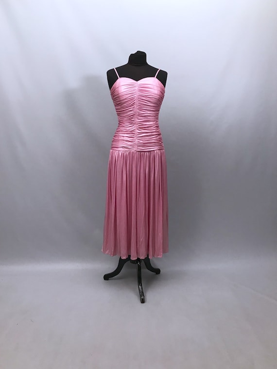 1980s shiny pink pearlescent prom dress size 10 uk
