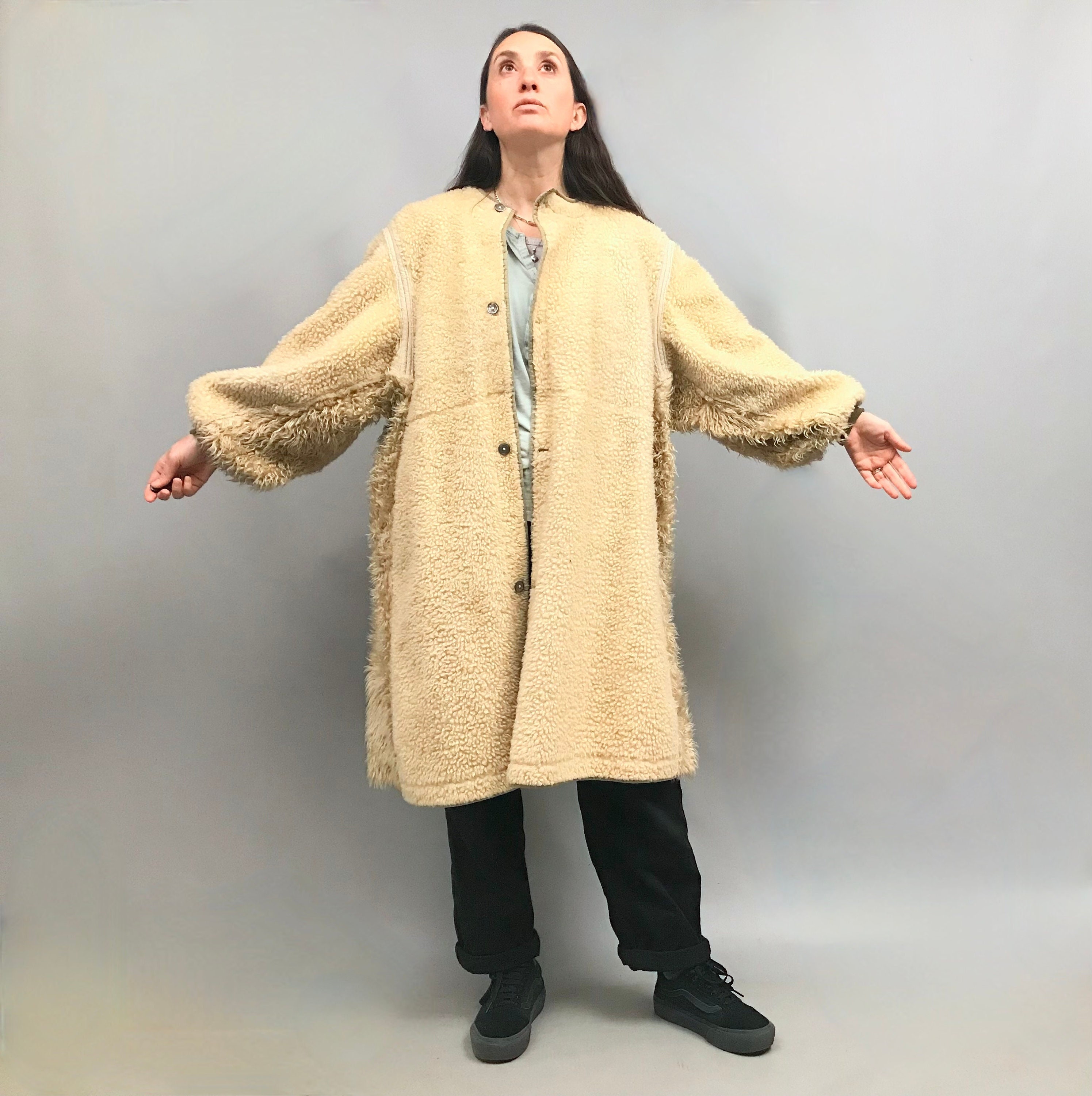 cream colour Faux sheepskin shearling coat coat liner fleece coat furry coat