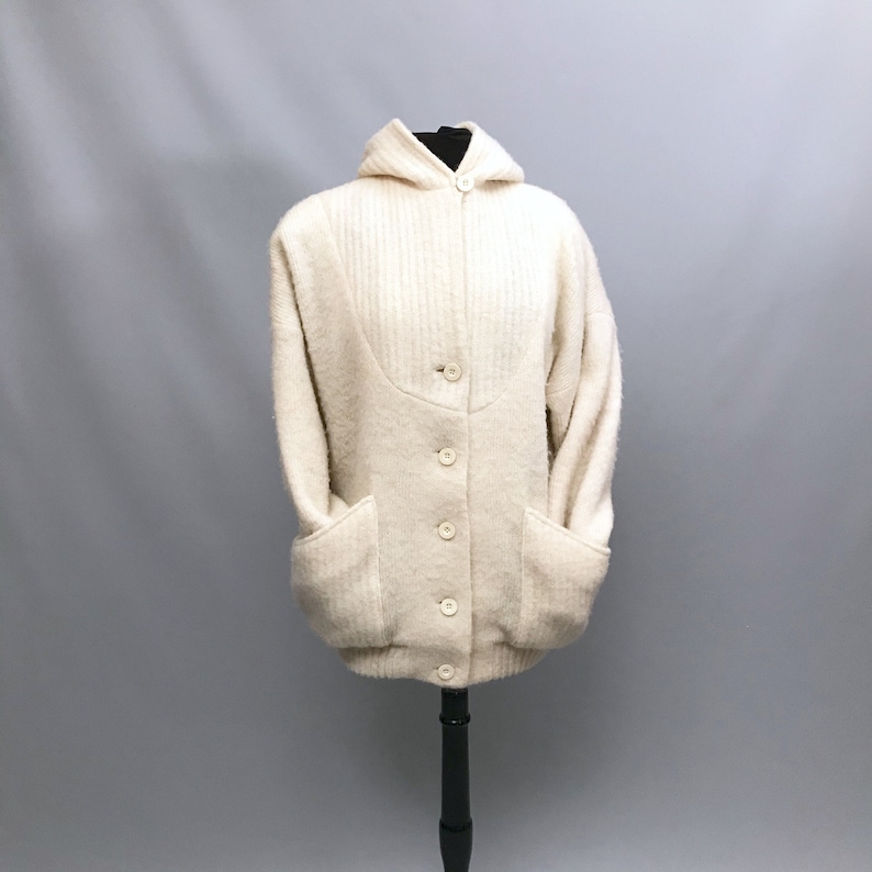 1970s Pure Wool Cream Hooded Button up Jumper / Jacket Made by - Etsy UK