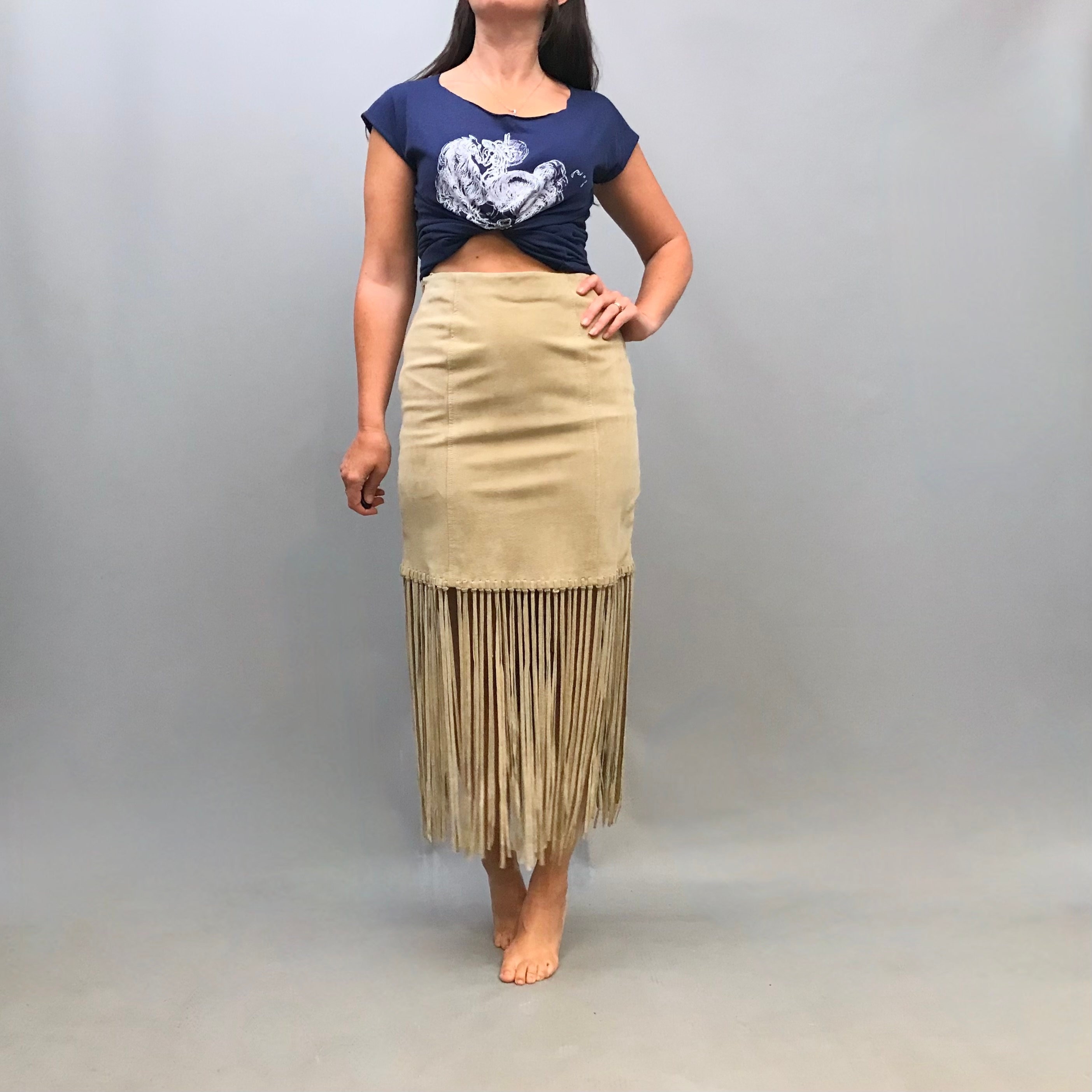 Faux suede clearance studded fringe skirt