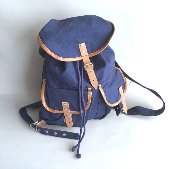 Blue Canvas and Leather Trim Rucksack backpack Army Surplus