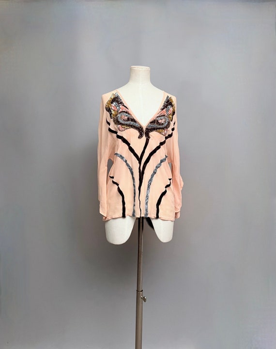 1990s Antik Batik pink silk chiffon butterfly top… - image 1